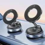 صورة توضح الحامل مثبتًا على زجاج السيارة - حامل هاتف مغناطيسي